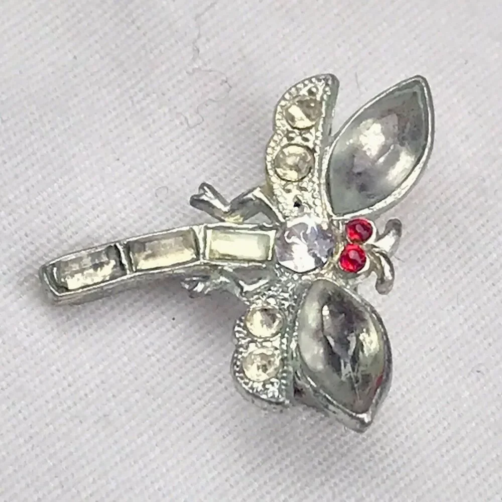 Dragonfly Pin Brooch Red Eyes Jeweled Vintage